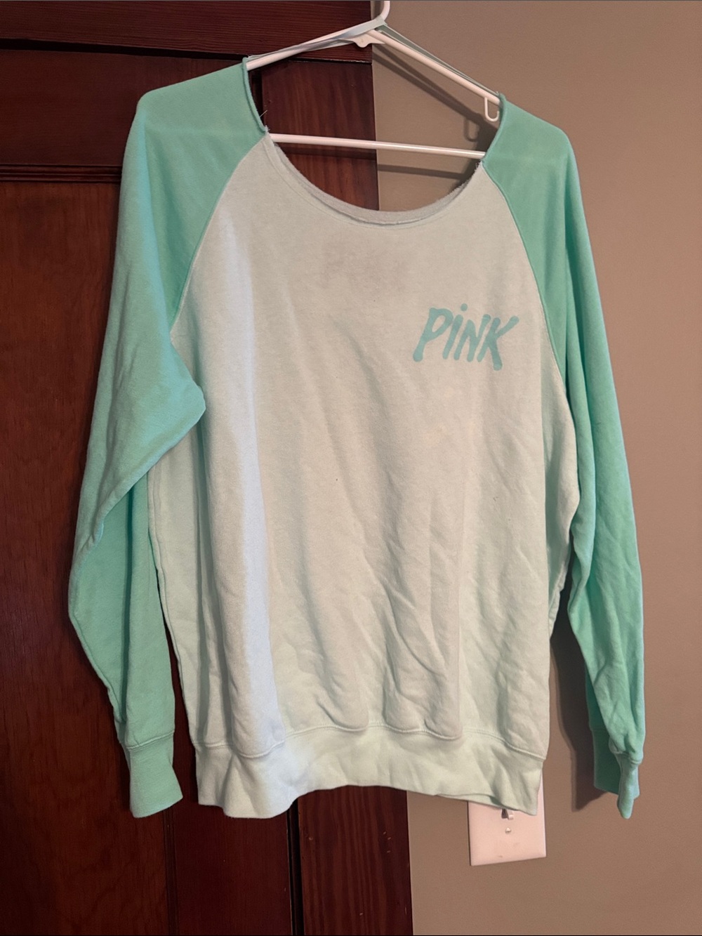 PINK Victoria's Secret Mint Raglan Scoop Neck Sweatshirt